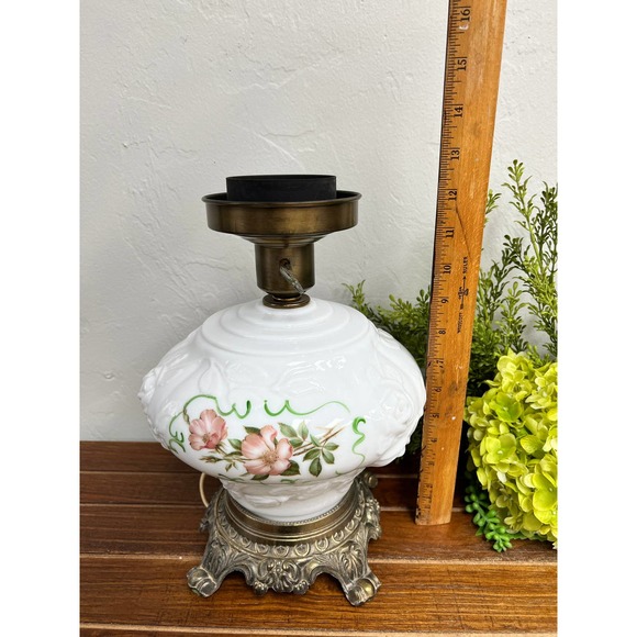 Vintage Hurricane 3-way Milk Glass Globe Floral Gone with the Wind Lamp Base - Picture 8 of 8